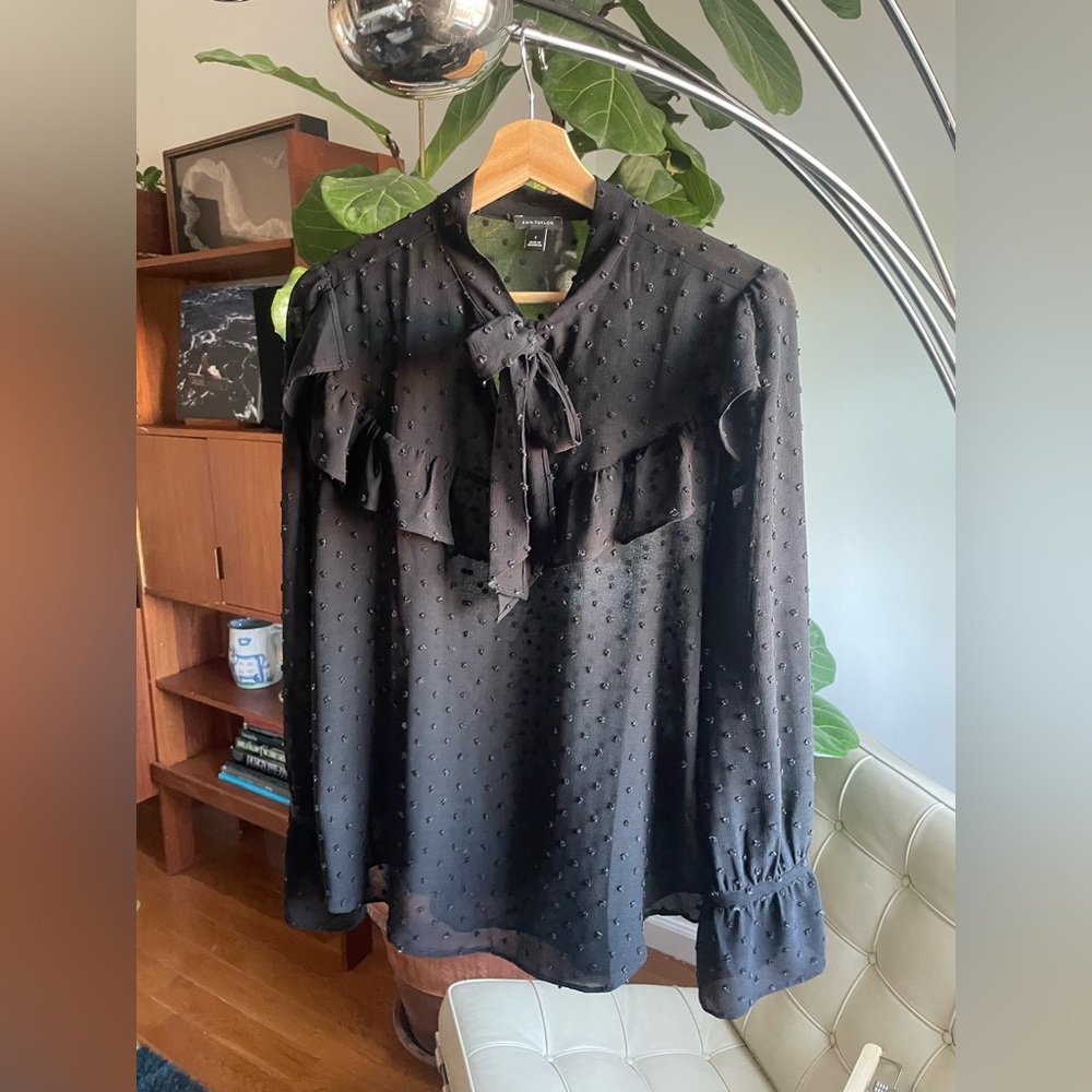 Ann Taylor Black Sheer Polka Dot Blouse